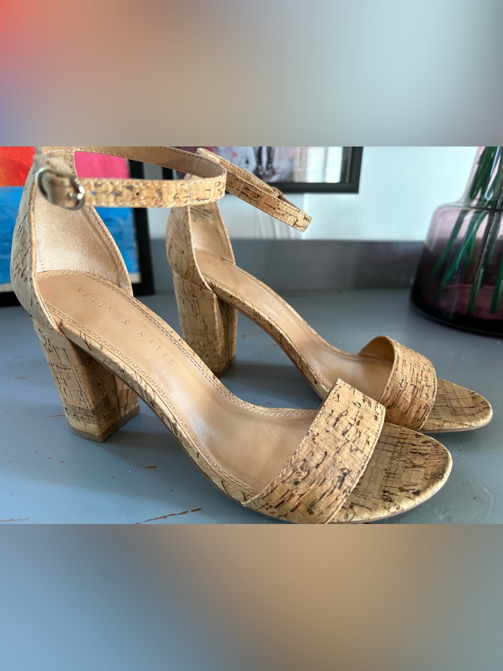KELLY & KATIE Cork Platform Block Heel Sandals - 7.5